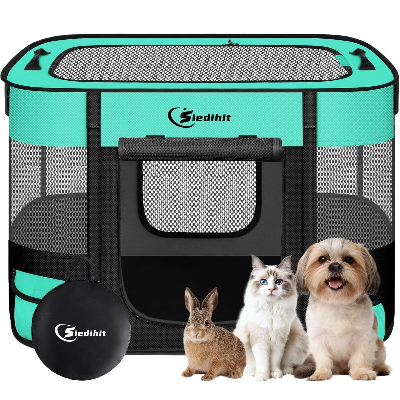Siedihit Dog PlaypenCat Pet Puppy PenPortable Playpens for Dogs Indoor Outdoor Travel Camping UseFoldable Dog Kennel Tent Crate for Rabbit Small Animals with Carrying Case Green Small - Image 2