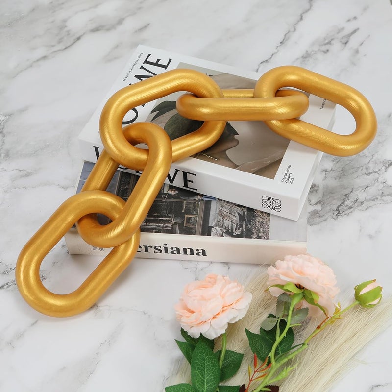 HMASYO Golden Wood Chain Link Decor, 5-Link Wooden Decorative Chain Home Decor Accents, Coffee Table Decor, Shelf Decor Aesthetic, Modern Bookshelf Table Decorative Objects for Living Room - Image 2