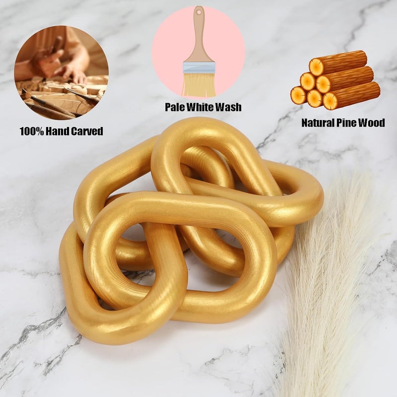 HMASYO Golden Wood Chain Link Decor, 5-Link Wooden Decorative Chain Home Decor Accents, Coffee Table Decor, Shelf Decor Aesthetic, Modern Bookshelf Table Decorative Objects for Living Room - Image 5