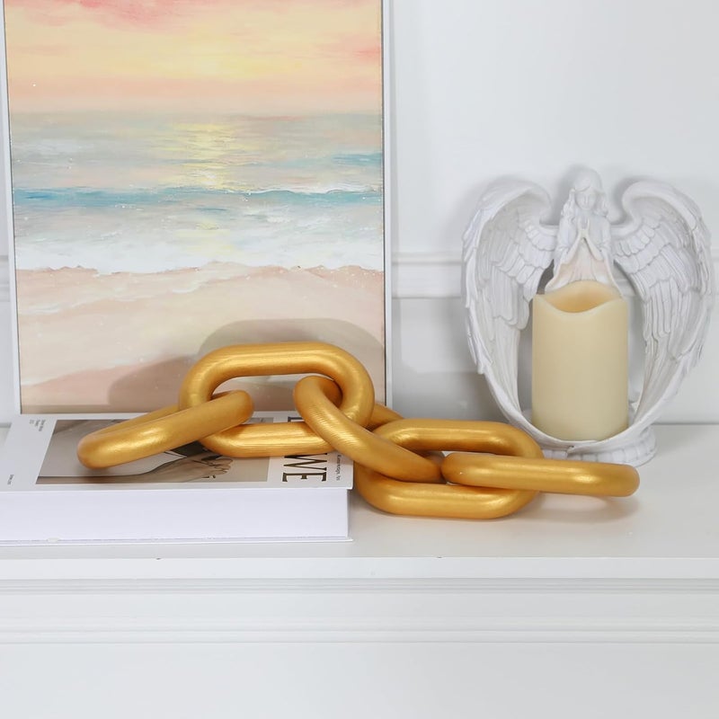 HMASYO Golden Wood Chain Link Decor, 5-Link Wooden Decorative Chain Home Decor Accents, Coffee Table Decor, Shelf Decor Aesthetic, Modern Bookshelf Table Decorative Objects for Living Room - Image 4