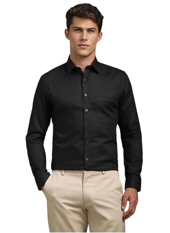 LOUIS PHILIPPE - Louis Philippe Men's Solid Slim Fit Shirt (LPSFMSLPK37603_Black - Image 1