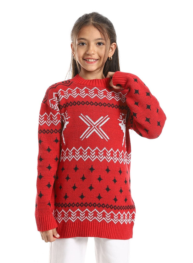 Caesar Girls Wool Pullover With Mutlicolour Design  - Image 1