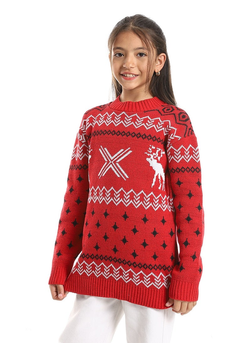 Caesar Girls Wool Pullover With Mutlicolour Design  - Image 2