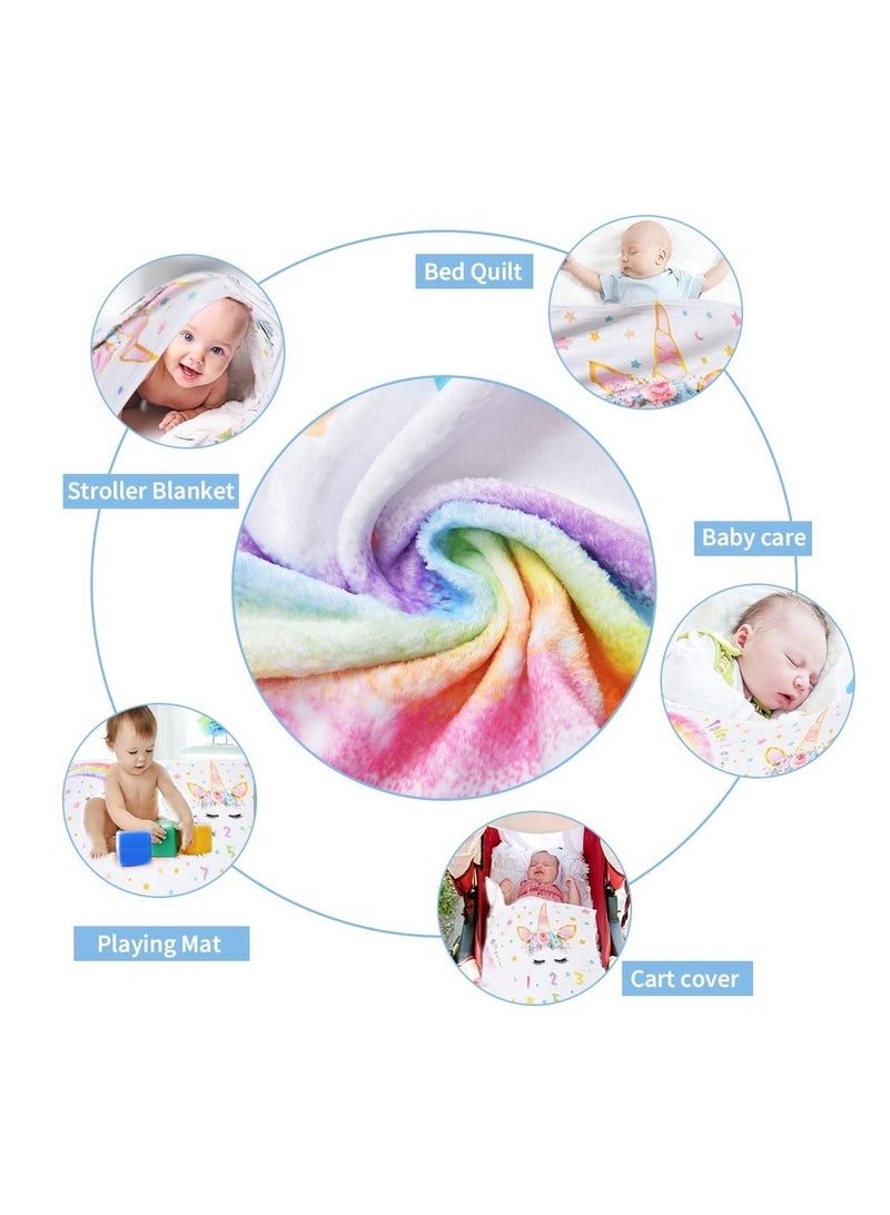 Baby Monthly Milestone Blanket, Cute Unicorn Design, 60” × 40” Soft Fleece Photography Background Blanket Weekly Monthly Girls Infant Quilt Newborn Birthday - Image 5
