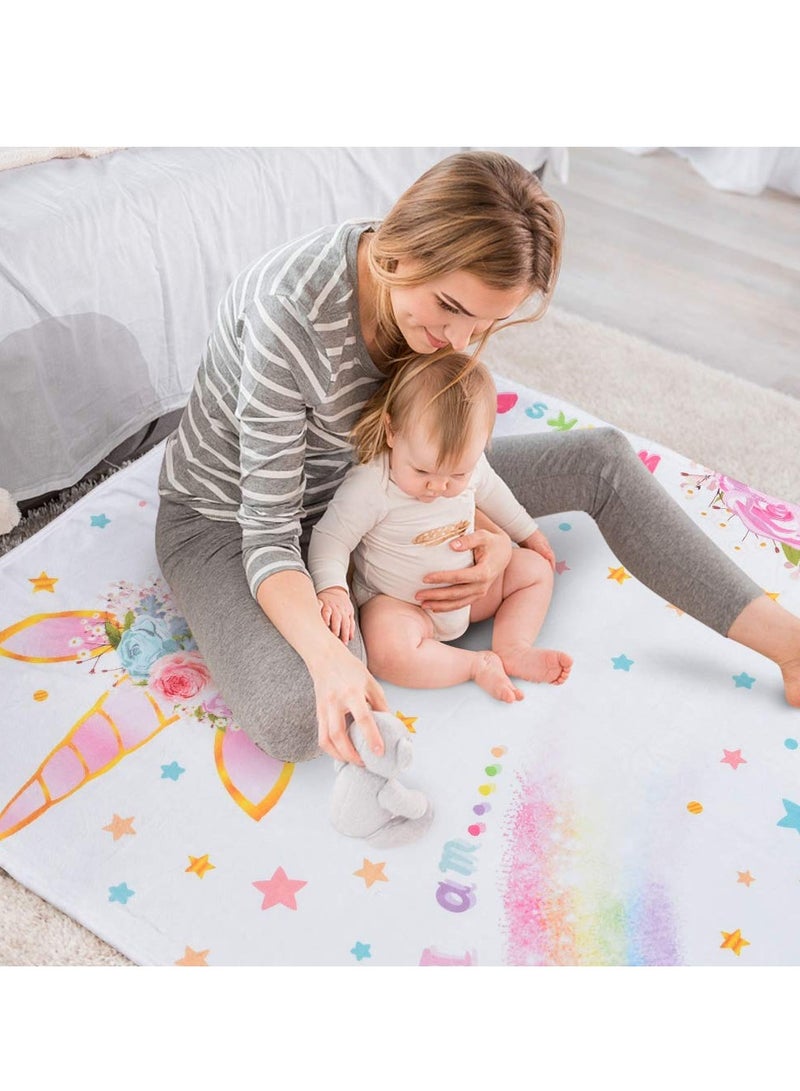 Baby Monthly Milestone Blanket, Cute Unicorn Design, 60” × 40” Soft Fleece Photography Background Blanket Weekly Monthly Girls Infant Quilt Newborn Birthday - Image 2