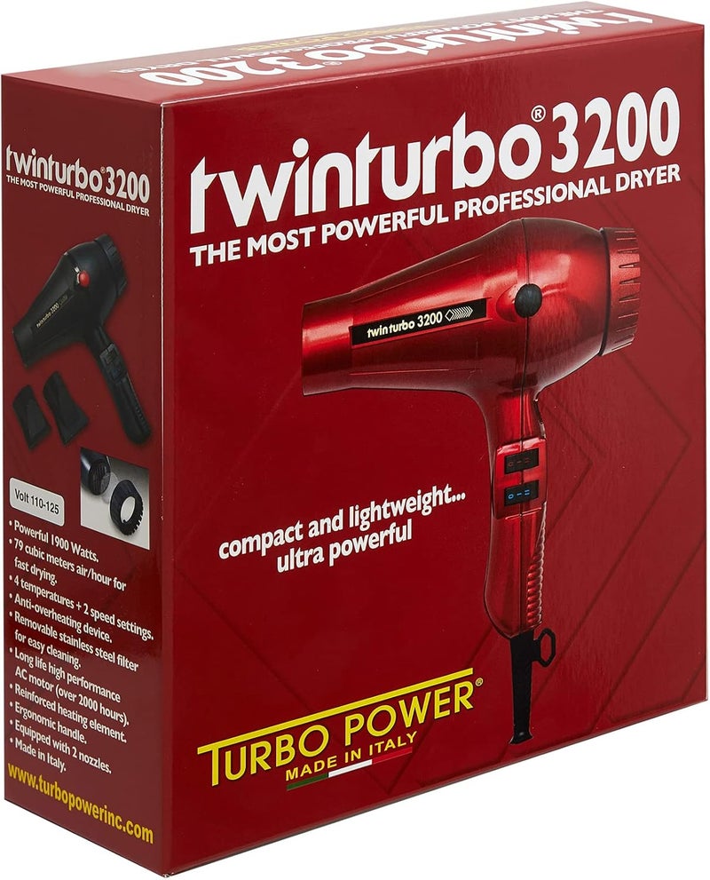 Turbo Power Twin Turbo 3200 Hair Dryer in Red - Image 4