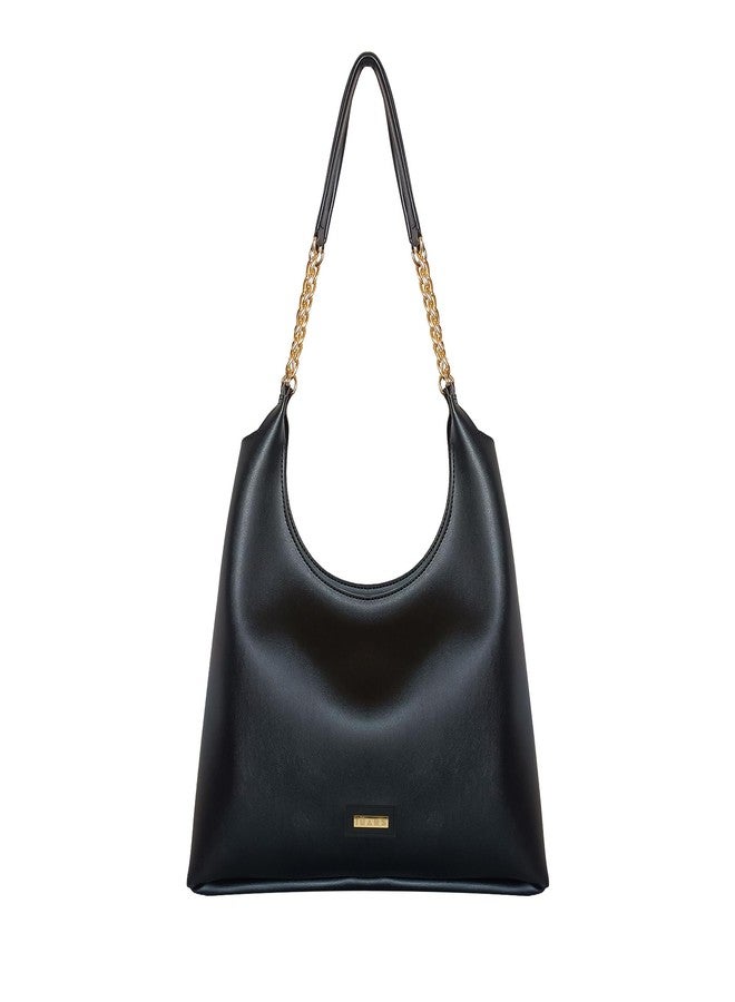 IMARS Black Vegan Leather Hobo Shoulder Bag for Women & Girls - Stylish Handbag with Gold Chain Strap | Trendy Ladies Purse for Office, Daily & Casual Use - Image 1