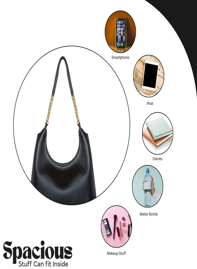 IMARS Black Vegan Leather Hobo Shoulder Bag for Women & Girls - Stylish Handbag with Gold Chain Strap | Trendy Ladies Purse for Office, Daily & Casual Use - Image 3