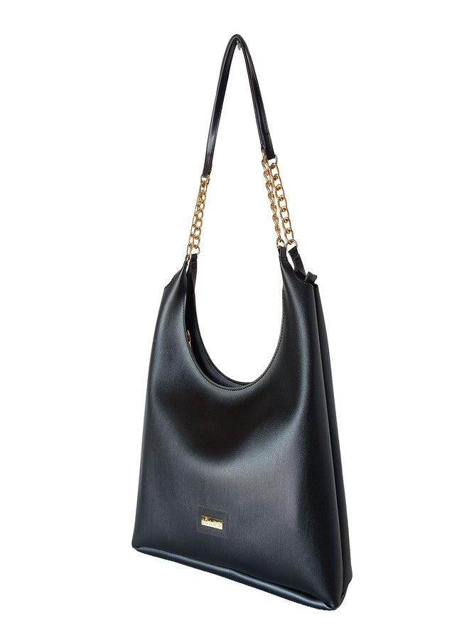 IMARS Black Vegan Leather Hobo Shoulder Bag for Women & Girls - Stylish Handbag with Gold Chain Strap | Trendy Ladies Purse for Office, Daily & Casual Use - Image 5