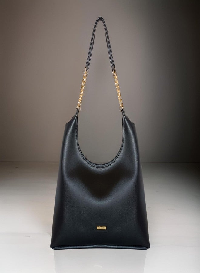 IMARS Black Vegan Leather Hobo Shoulder Bag for Women & Girls - Stylish Handbag with Gold Chain Strap | Trendy Ladies Purse for Office, Daily & Casual Use - Image 2