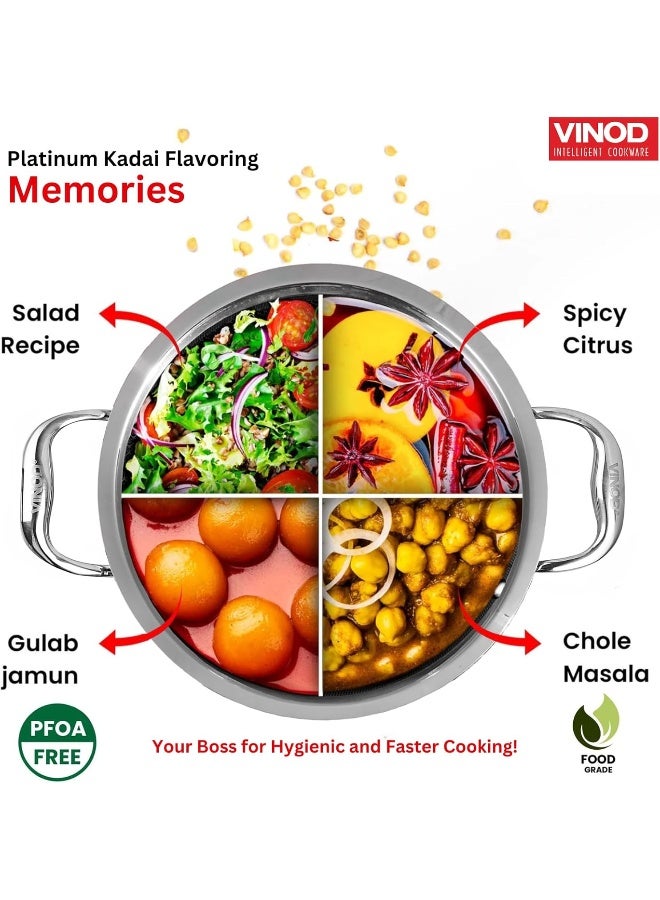 VINOD Platinum Triply Stainless Steel Extra Deep Kadai with Glass Lid  - Image 3