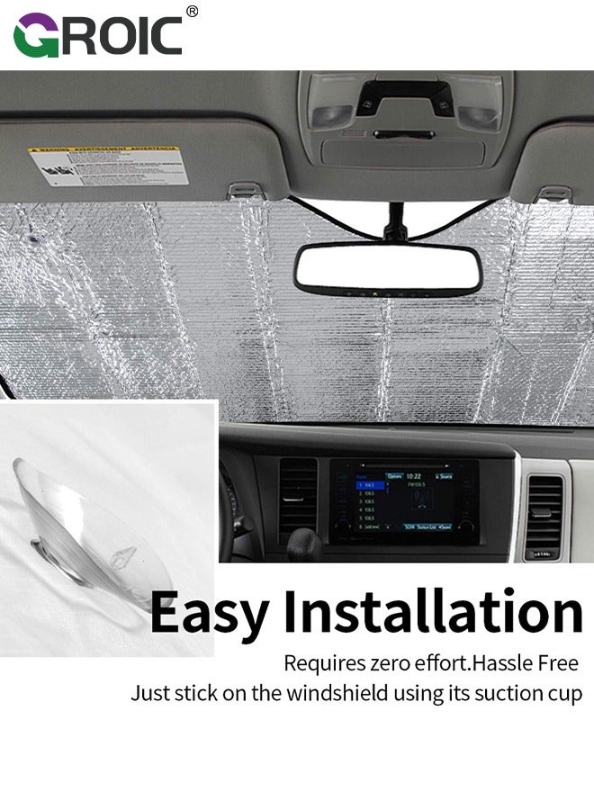 GROIC Car Windshield Cover for Sun Protection, Extra Large Foldable Windshield Cover, Protects Windshield and Wipers Against Sunshade, Heat, Dust Fits Most Cars and SUV (56.3" x 36.6") - Image 3