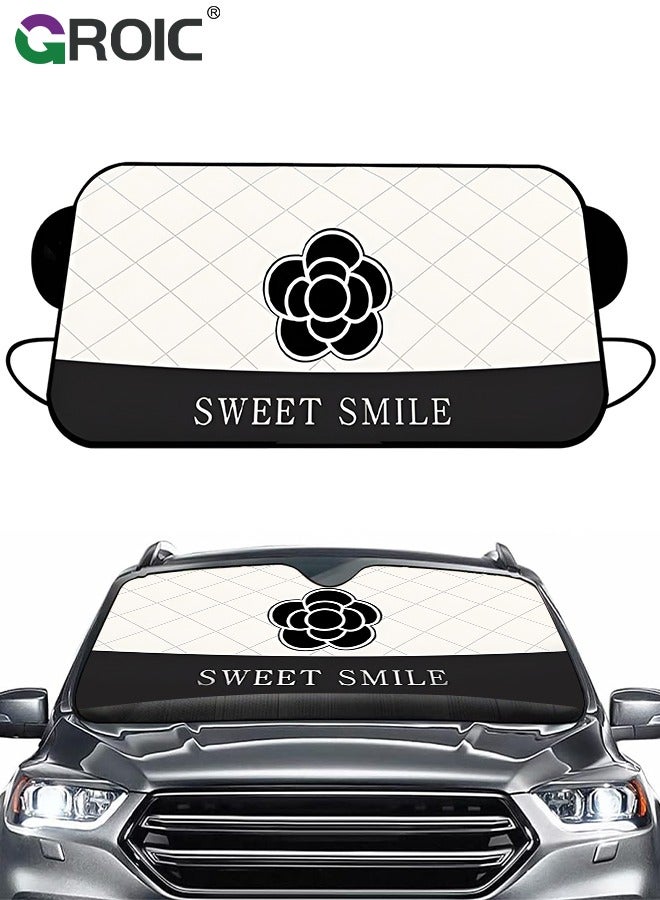 GROIC Car Windshield Cover for Sun Protection, Extra Large Foldable Windshield Cover, Protects Windshield and Wipers Against Sunshade, Heat, Dust Fits Most Cars and SUV (56.3" x 36.6") - Image 1