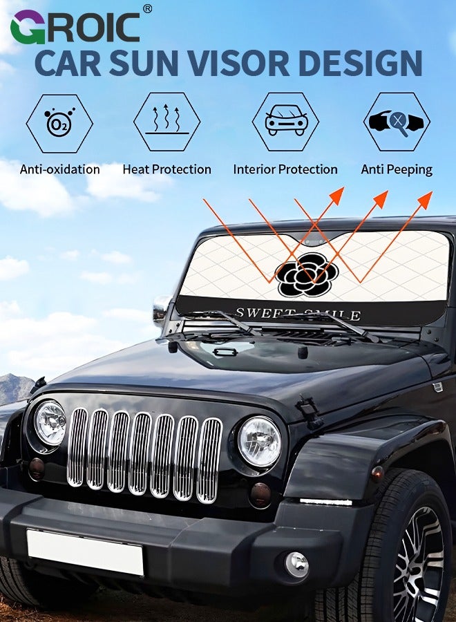 GROIC Car Windshield Cover for Sun Protection, Extra Large Foldable Windshield Cover, Protects Windshield and Wipers Against Sunshade, Heat, Dust Fits Most Cars and SUV (56.3" x 36.6") - Image 2