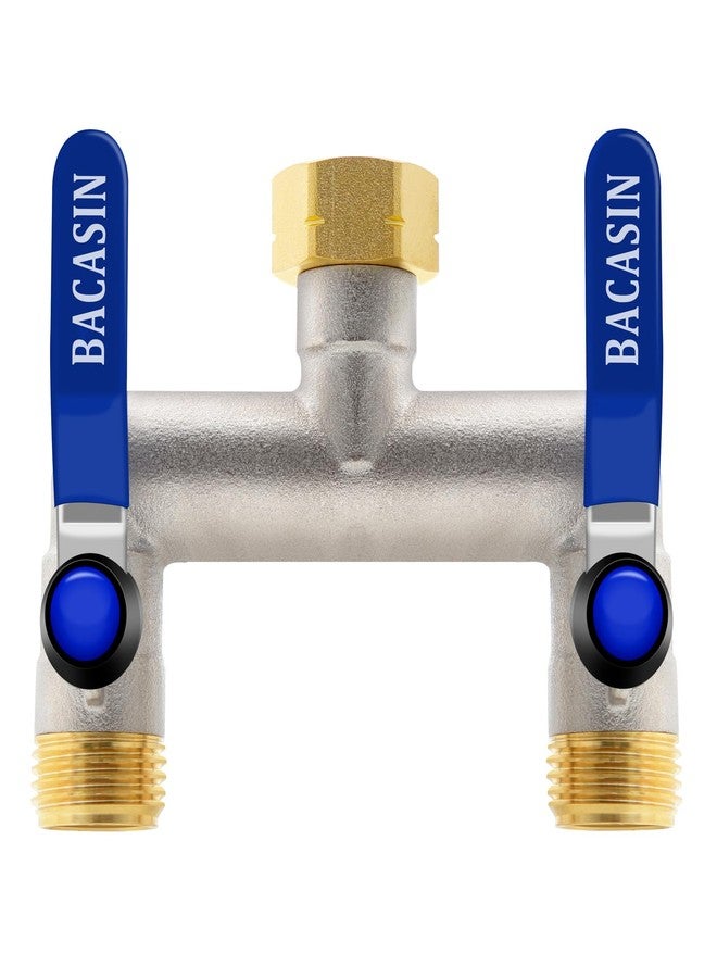 BACASIN Brass Garden Hose Splitter 2-Way Heavy Duty - 3/4" GHT Threads with 2×304 Stainless Steel Handles, High Flow Design for Efficient Water Distribution - Image 1