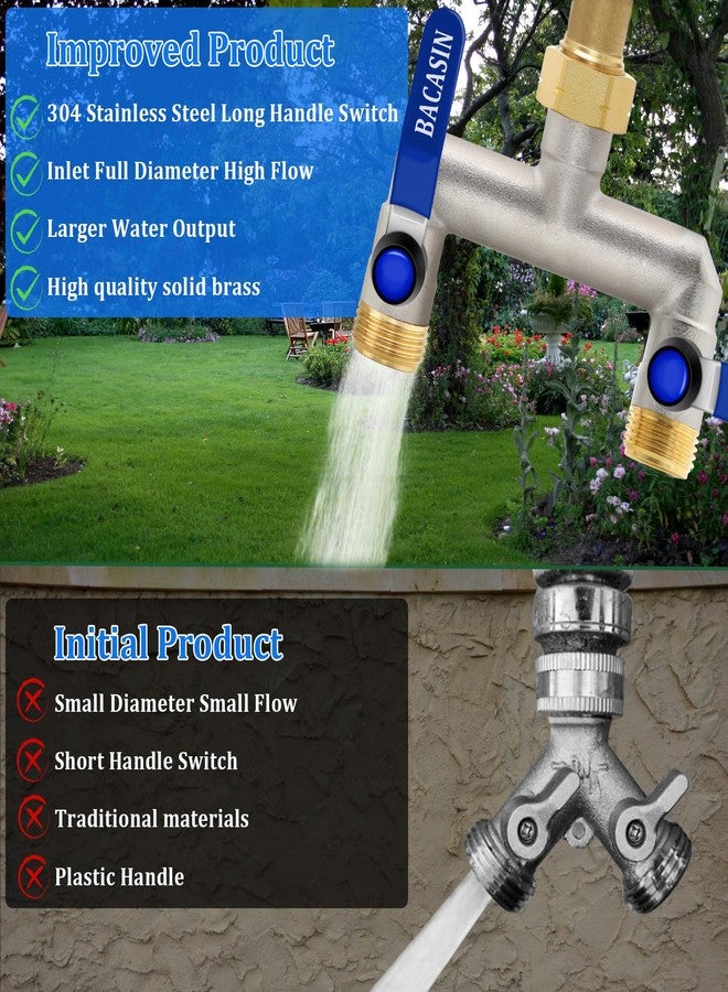 BACASIN Brass Garden Hose Splitter 2-Way Heavy Duty - 3/4" GHT Threads with 2×304 Stainless Steel Handles, High Flow Design for Efficient Water Distribution - Image 3