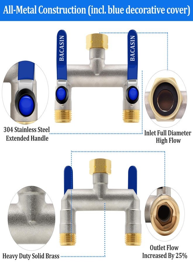 BACASIN Brass Garden Hose Splitter 2-Way Heavy Duty - 3/4" GHT Threads with 2×304 Stainless Steel Handles, High Flow Design for Efficient Water Distribution - Image 4