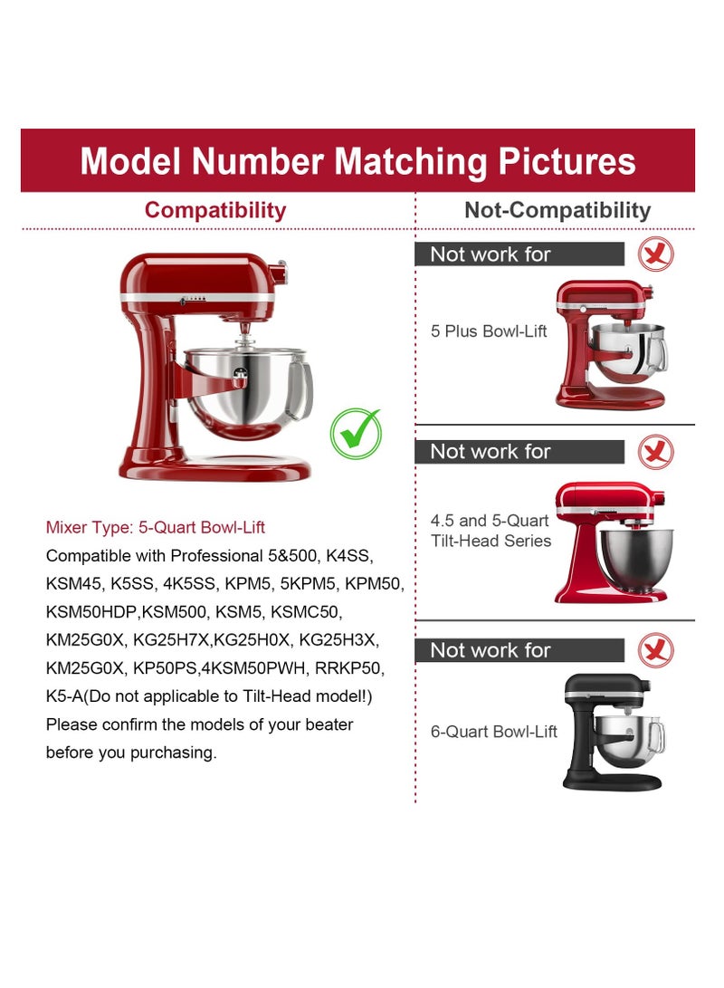 5-Quart Flex Edge Beater for KitchenAid Bowl-Lift Stand Mixer, Silicone Edge Kitchen Mixer Attachment, Replacement Beater Accessory for KitchenAid Mixers. - Image 5