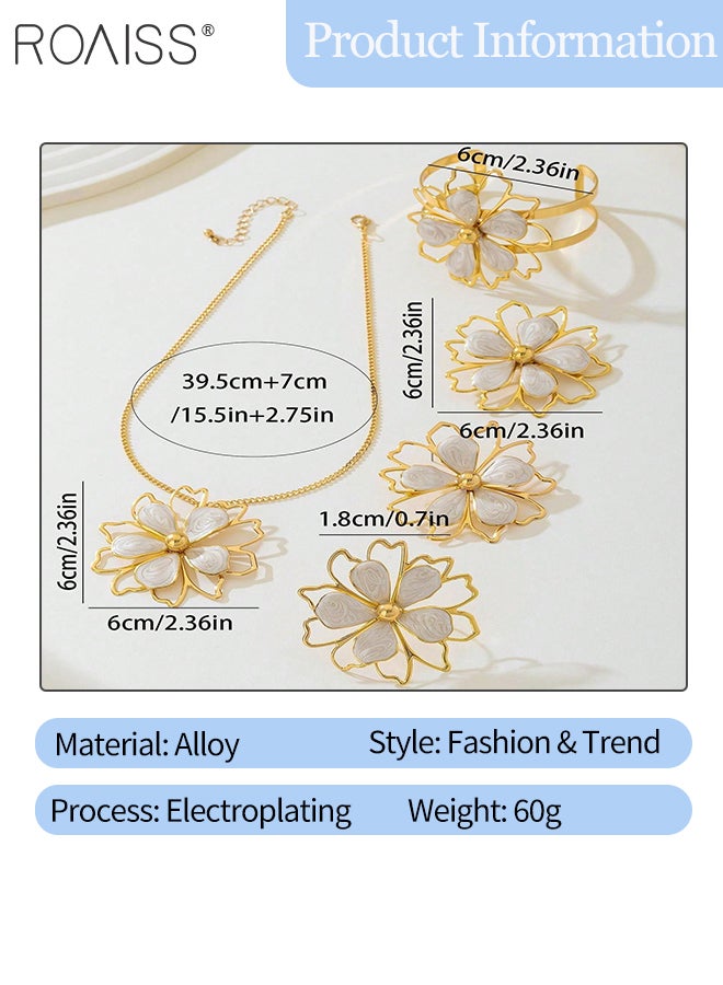 roaiss 5 Pcs Women's Jewelry Set, Double-layer Hollow Three-dimensional Flower Ring, Bracelet, Earrings and Necklace, Suitable for Daily Wear and Formal Occasions - Image 5