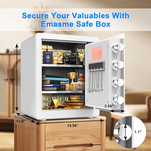 Emasme Safe Box, Home Safe with Fireproof & Waterproof Bag for Money Cash Documents Personal Safes Box Small Safes for Home Office Dorm with Digital Electronic Keypad & Removable Shelf (2.0 Cubic Feet White) - Image 2