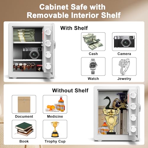 Emasme Safe Box, Home Safe with Fireproof & Waterproof Bag for Money Cash Documents Personal Safes Box Small Safes for Home Office Dorm with Digital Electronic Keypad & Removable Shelf (2.0 Cubic Feet White) - Image 5
