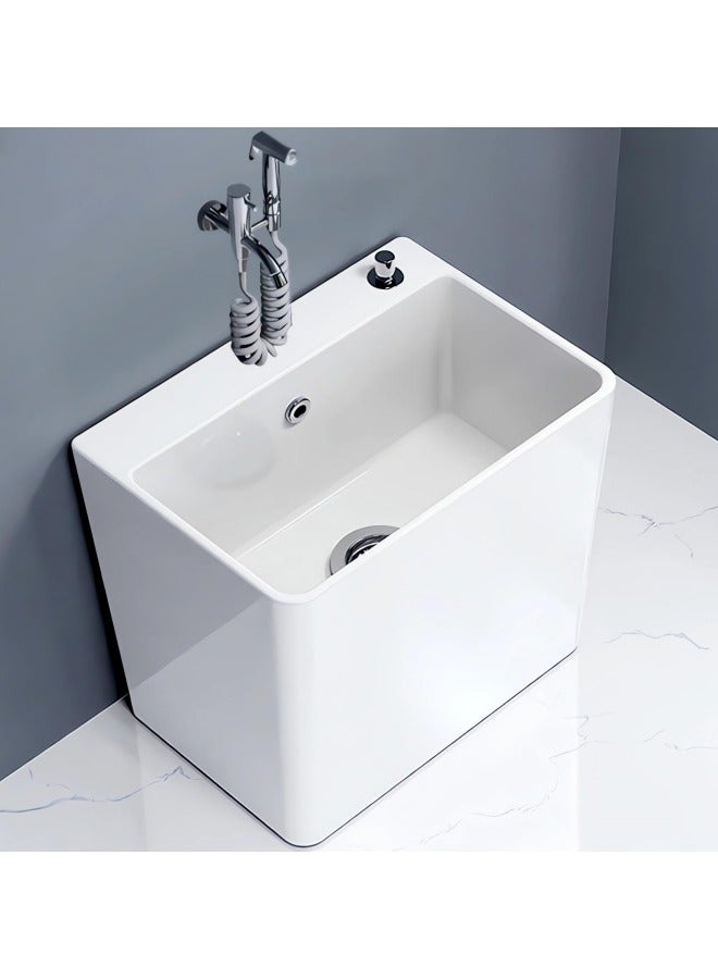 جيجيرو حوض ممسحة، حوض خدمة ممسحة سيراميك مع رف قابل للإزالة، وزر تصريف وصنبور، مجموعة حوض غسيل أرضي - Image 1