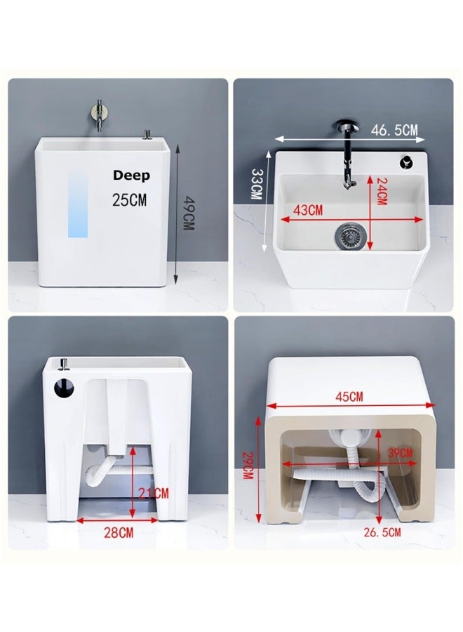 جيجيرو حوض ممسحة، حوض خدمة ممسحة سيراميك مع رف قابل للإزالة، وزر تصريف وصنبور، مجموعة حوض غسيل أرضي - Image 2