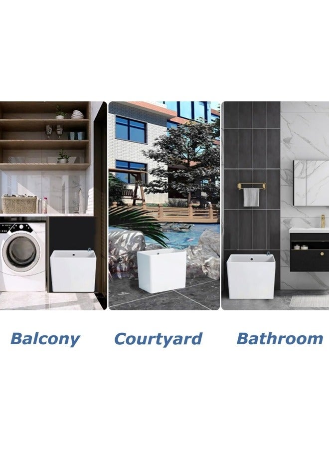 جيجيرو حوض ممسحة، حوض خدمة ممسحة سيراميك مع رف قابل للإزالة، وزر تصريف وصنبور، مجموعة حوض غسيل أرضي - Image 4