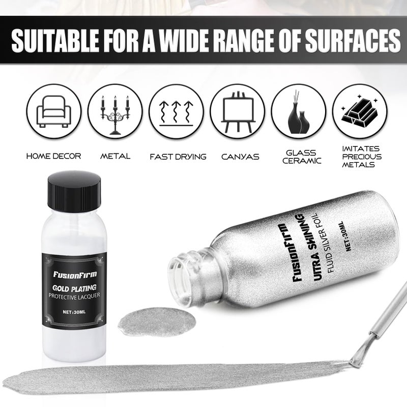 FusionFirm Liquid Leaf Paint - Alcohol-Based Airbrush Paint - High Gloss Finish Silver 1 Fl Oz - Image 2