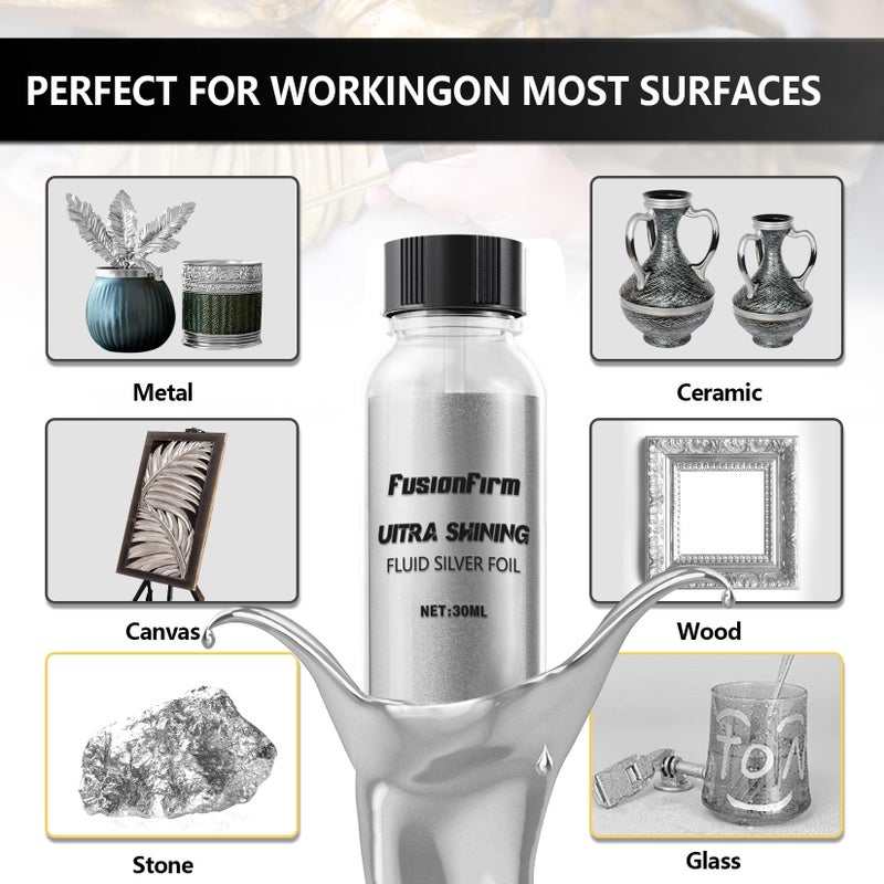 FusionFirm Liquid Leaf Paint - Alcohol-Based Airbrush Paint - High Gloss Finish Silver 1 Fl Oz - Image 5