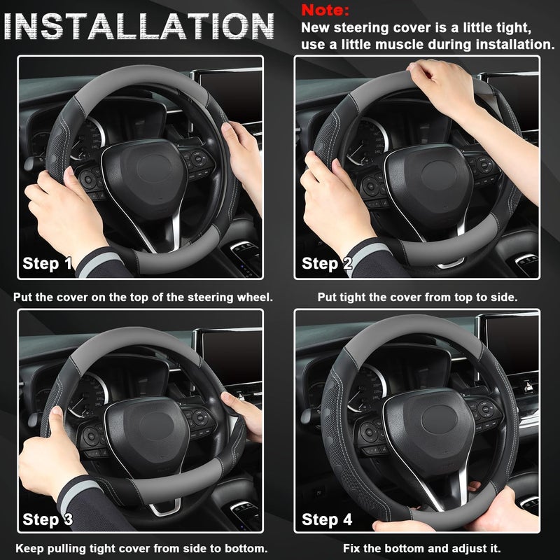 GIANT PANDA Car Steering Wheel Cover for RAM 1500 2500 3500, Compatible with Dodge RAM 15.5-16 inches - Black+Gray - Image 4