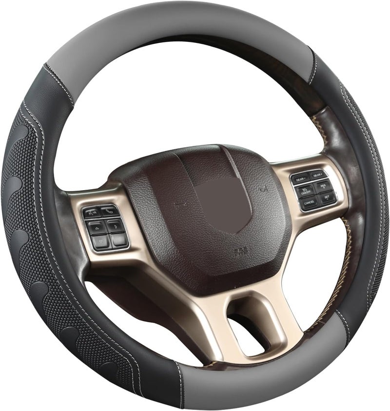 GIANT PANDA Car Steering Wheel Cover for RAM 1500 2500 3500, Compatible with Dodge RAM 15.5-16 inches - Black+Gray - Image 5