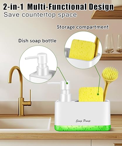 Eavida Dish Soap Dispenser with Sponge Holder, 2-in-1 Countertop Small Soap Dispenser for Kitchen and Bathroom, Multi-Scene for Dish Soap, Hand Soap, Lotion, Body Wash (White) - Image 5