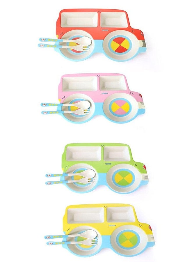 CherryBox Dinnerware Plate Set for Kids - Car Design Crockery Set - Bamboo Fiber Eco Friendly (Car - 3 Pc Set) - Image 4
