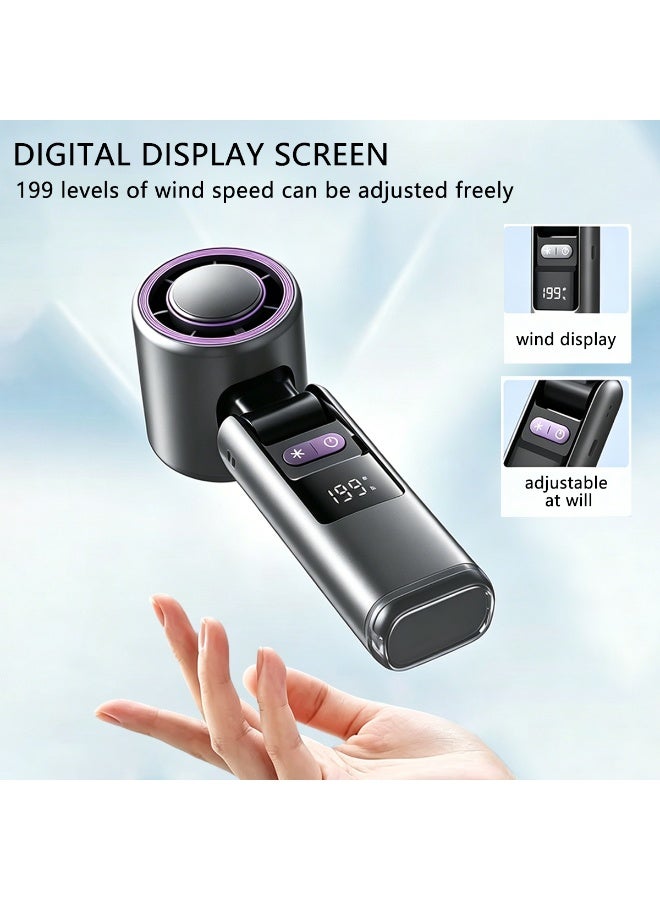 Nailuck Semiconductor Cooling Handheld Fan, Portable Handheld Mini Fan with LED Flashlight & LED Display, 199-Speed Turbo Portable Fan, Foldable USB-C Rechargeable Fast Cooling Handheld Fan with Lanyard for Home Office Outdoor - Image 2