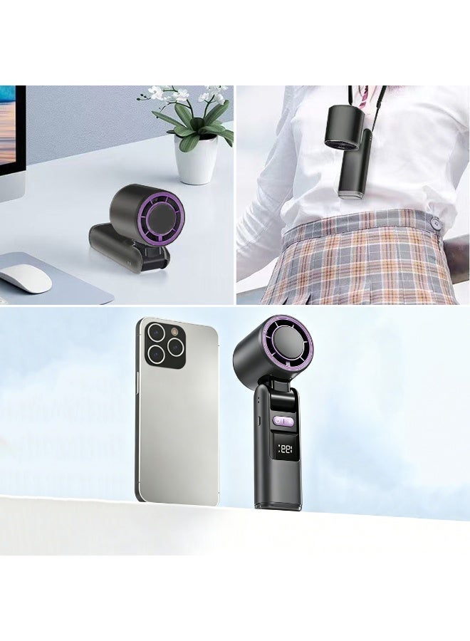 Nailuck Semiconductor Cooling Handheld Fan, Portable Handheld Mini Fan with LED Flashlight & LED Display, 199-Speed Turbo Portable Fan, Foldable USB-C Rechargeable Fast Cooling Handheld Fan with Lanyard for Home Office Outdoor - Image 5