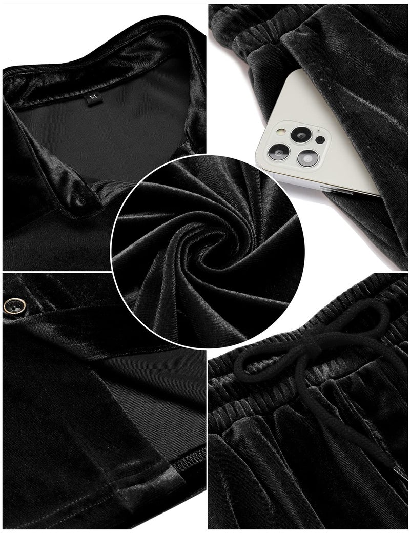LecGee Men Two Piece Outfits Sets Casual Short Sleeve Button Down Shirt Short Solid Fashion Loungewear Set(Black,Medium) - Image 5