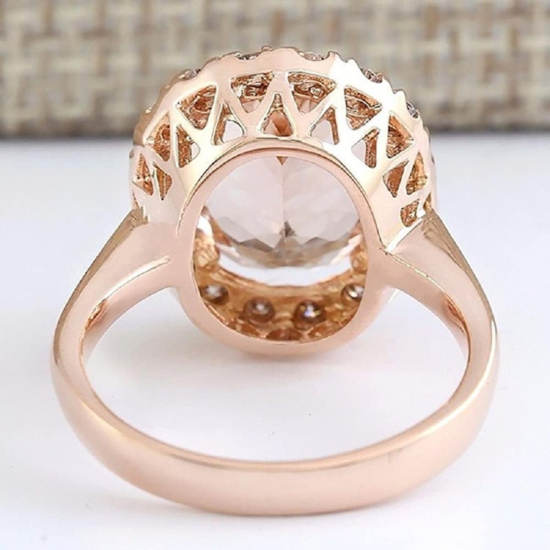 guidecun Golden Tone Oval Shaped Champagne CZ & Round Clear Cubic Zirconia Halo Cocktails Engagement Ring for Woman (US Size 6) - Image 5
