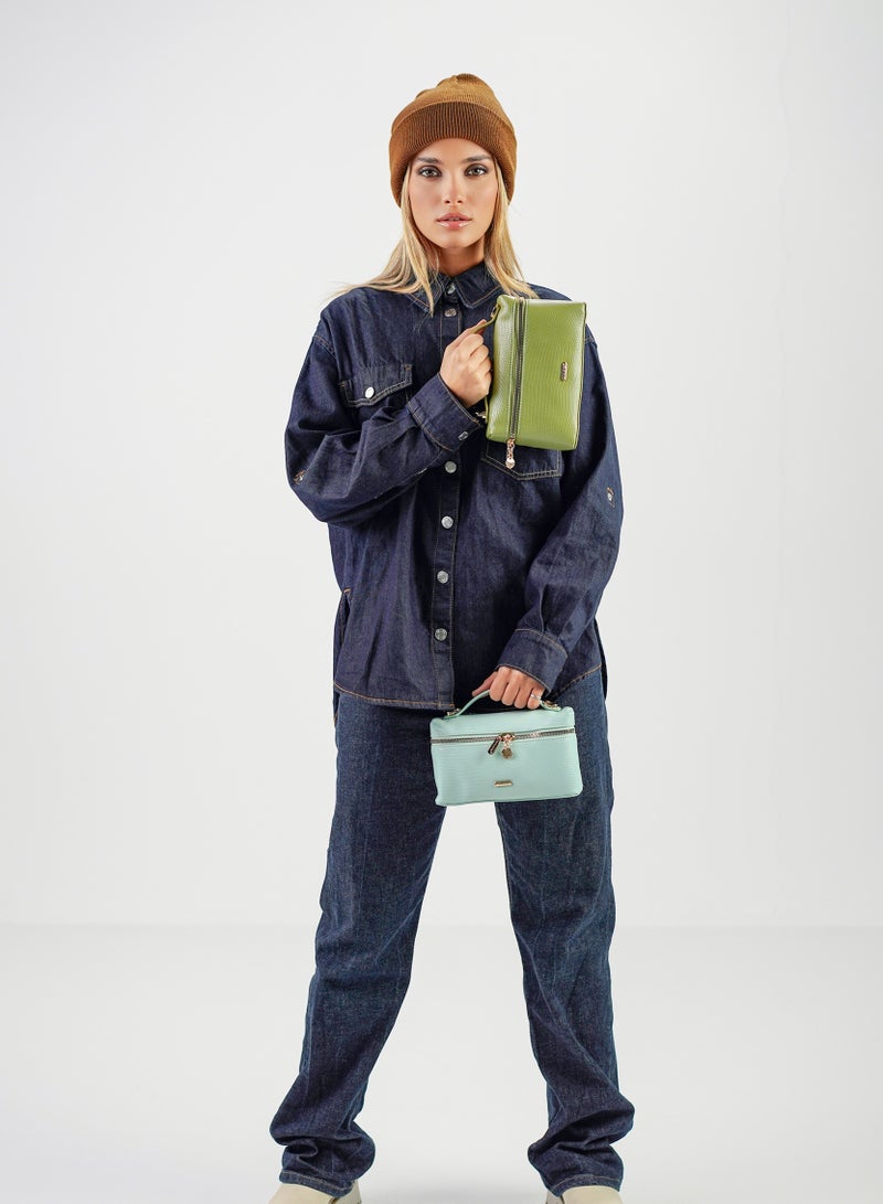 David Jones- Box Vernis Bag for Women model cm6954- Vertical Vernis Cross body Bag with 360 zipper- Croco styled Leather Makeup bag- The David Jones Beauty Bag for everyone - Image 2