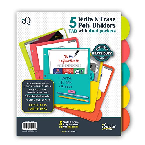 iScholar 5 Tab Poly Index Dividers with Pockets, 9.5 x 11.3", Assorted Colors (31206) - Image 1