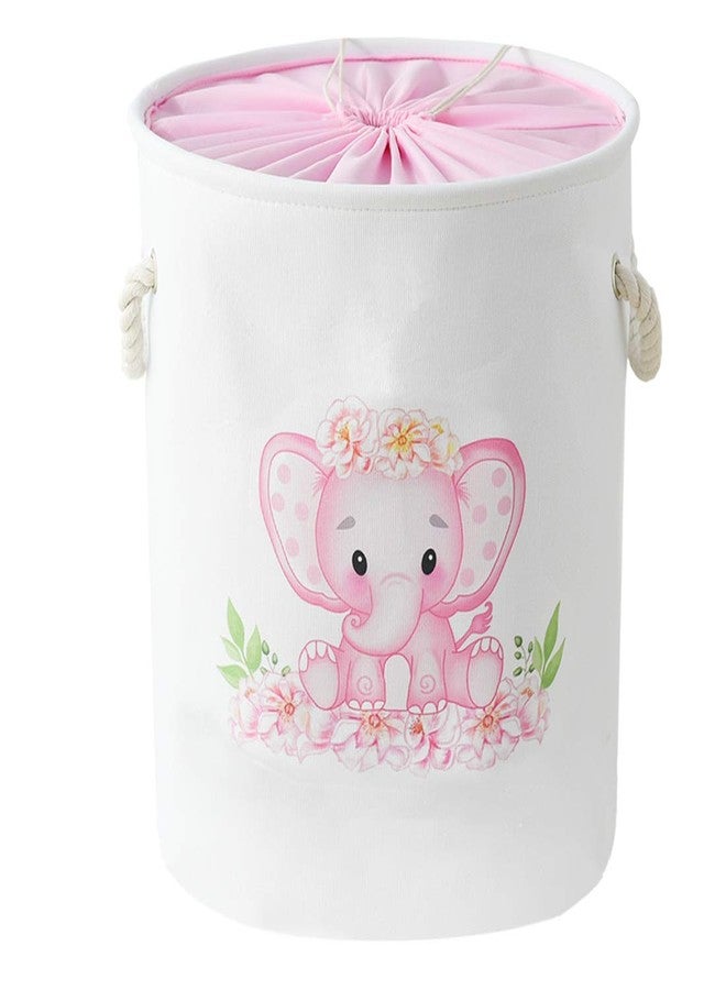 INough Laundry Baskets Kids Laundry Hamper, Pink Baby Hamper Elephant Basket Large Collapsible Kids Hamper with Handles Waterproof Round Linen Storage Basket for Toddler/Girls (Pink Elephant) - Image 1