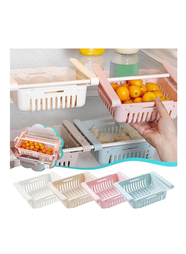 HIHIDAY Fridge Drawer Organize,4 Pack Retractable Refrigerator Storage Box,Adjustable Kitchen Organizer With Pull Out Rack Box,Fit for Shelf Under 0.6 inch Thick,Blue,White,Grey,Pink - Image 1