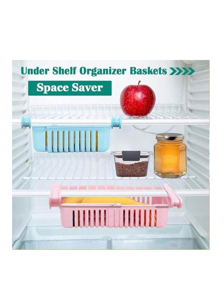 HIHIDAY Fridge Drawer Organize,4 Pack Retractable Refrigerator Storage Box,Adjustable Kitchen Organizer With Pull Out Rack Box,Fit for Shelf Under 0.6 inch Thick,Blue,White,Grey,Pink - Image 5
