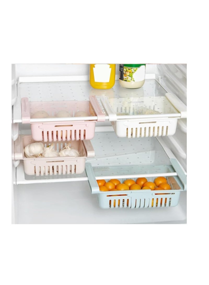 HIHIDAY Fridge Drawer Organize,4 Pack Retractable Refrigerator Storage Box,Adjustable Kitchen Organizer With Pull Out Rack Box,Fit for Shelf Under 0.6 inch Thick,Blue,White,Grey,Pink - Image 2
