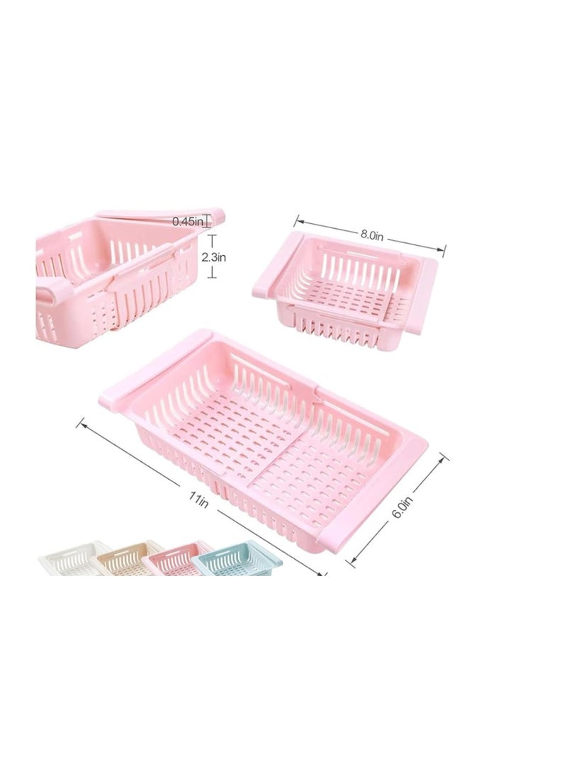 HIHIDAY Fridge Drawer Organize,4 Pack Retractable Refrigerator Storage Box,Adjustable Kitchen Organizer With Pull Out Rack Box,Fit for Shelf Under 0.6 inch Thick,Blue,White,Grey,Pink - Image 3