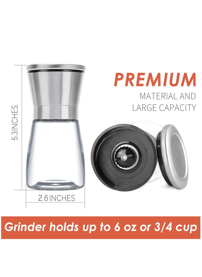 Generic - Salt and Pepper Grinder Set,Refillable Grinder Adjustable Coarseness of Pepper Salt Spice Stainless Steel Mills Glass 6oz（2 Pack） - Image 1