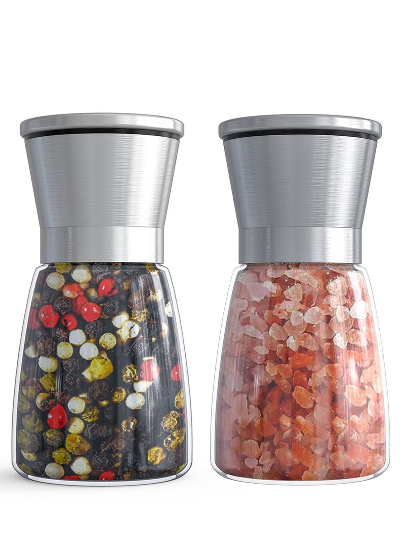 Generic - Salt and Pepper Grinder Set,Refillable Grinder Adjustable Coarseness of Pepper Salt Spice Stainless Steel Mills Glass 6oz（2 Pack） - Image 1