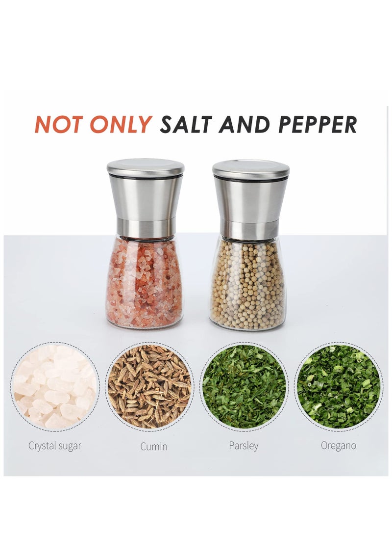 Generic - Salt and Pepper Grinder Set,Refillable Grinder Adjustable Coarseness of Pepper Salt Spice Stainless Steel Mills Glass 6oz（2 Pack） - Image 1