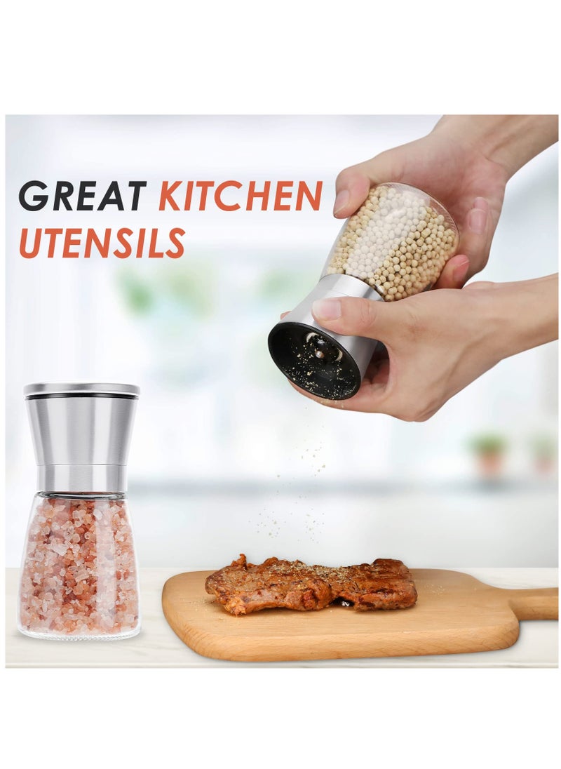 Generic - Salt and Pepper Grinder Set,Refillable Grinder Adjustable Coarseness of Pepper Salt Spice Stainless Steel Mills Glass 6oz（2 Pack） - Image 1