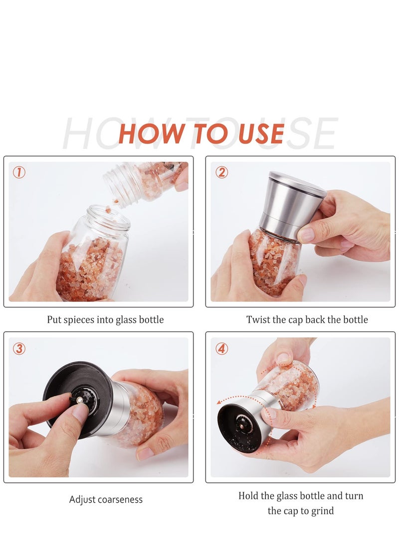Generic - Salt and Pepper Grinder Set,Refillable Grinder Adjustable Coarseness of Pepper Salt Spice Stainless Steel Mills Glass 6oz（2 Pack） - Image 1